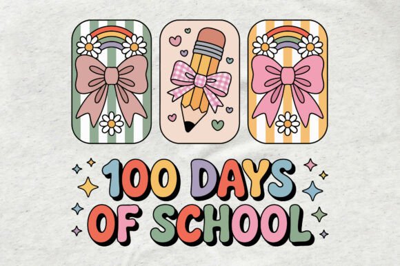 100 Days of School Pencil Bow Png Svg Graphics