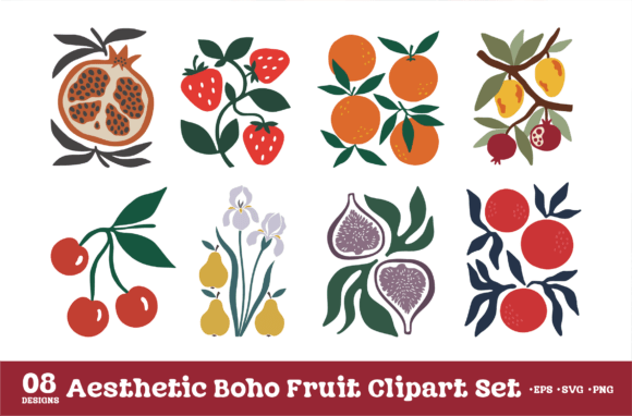 Aesthetic Boho Fruit Clipart Set