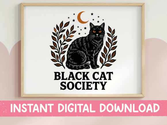 Black Cat Society Badge White SVG: Graphics for T-Shirt Designs