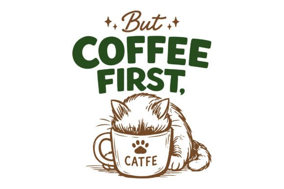 Cat Coffee Hand-drawn PNG Sublimation