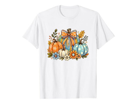 Colorful Pumpkin Bow Fall T-Shirt Graphics