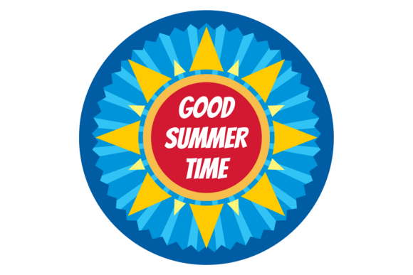 Good Summer Time Round Sticker. Sun Labe Graphics