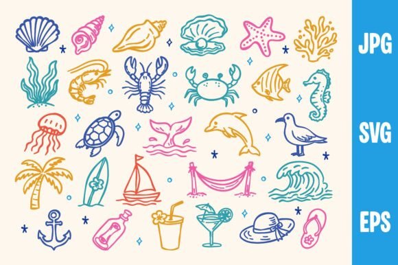 Hand Drawn Summer Beach Nautical Element Graphics