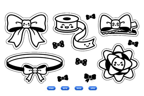 Kawaii Bow Sticker Clipart: Graphics for Playful Branding