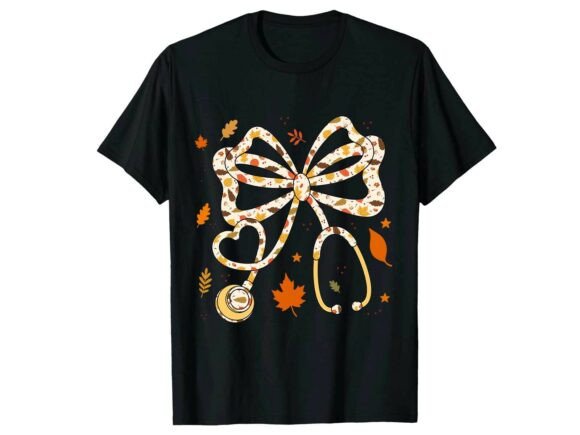 Nurse Stethoscope Bow Fall T-Shirt Graphics