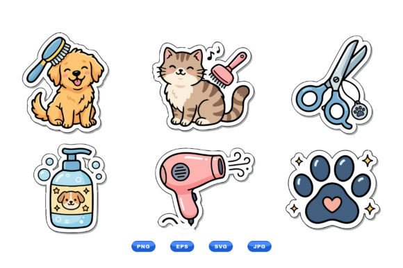Pet Grooming Sticker Pack: Graphics & Illustrations for Local Business