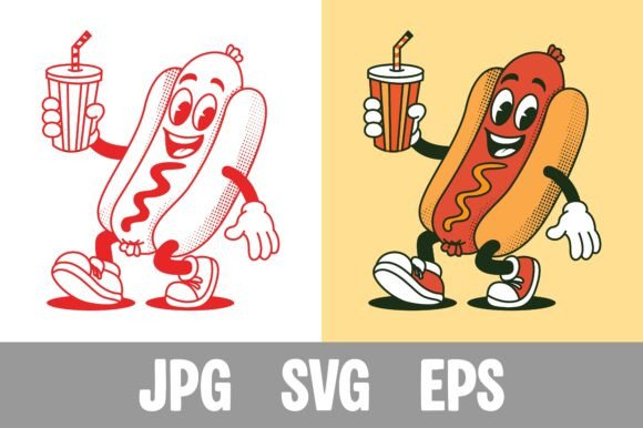 Retro Hot Dog Mascot Character Design Graphics