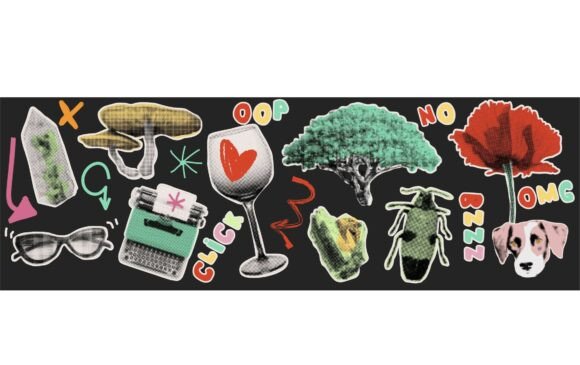 Retro Tech and Animal Collage Graphics