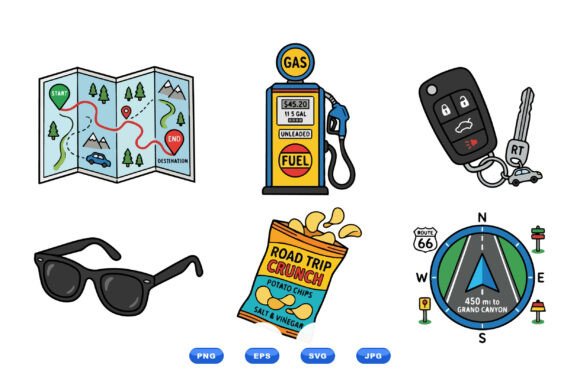 Road Trip Icon Clipart Pack: Graphics and Illustrations for Crafting