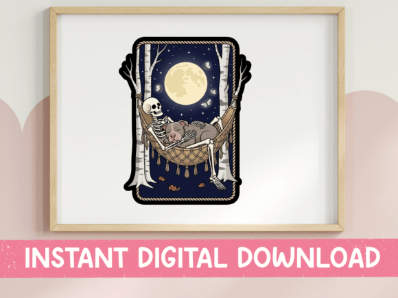 Skeleton in Hammock with Dog Moonlit Graphics