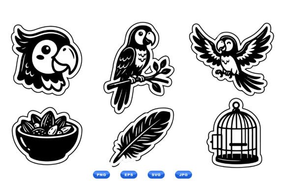 Tropical Parrot Sticker Set: Graphics for Playful Branding